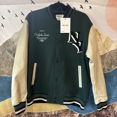 Only & Sons Varsity Jacket Men's Size Large Darkest Spruce New