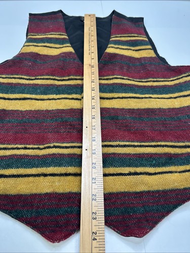 VTG 90s Blanket Stripe Wool Suit Vest Red Yellow Green Colorful Tribal M/L - Picture 6 of 8