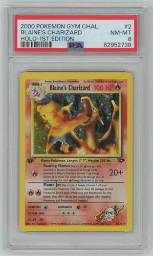 2000 POKEMON GYM CHALLENGE HOLO-1ST EDITION #2 BLAINE'S CHARIZARD PSA 8