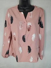 Shein Women's Size small 3/4 sleeve feather print Sheer Lightweight Blouse