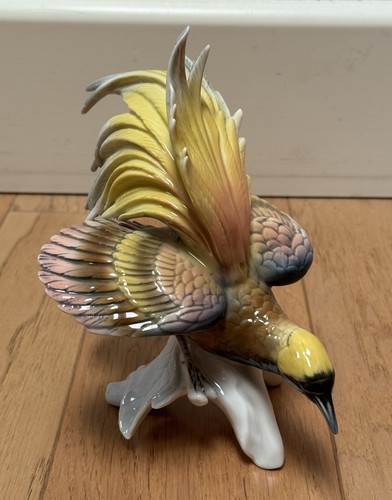 Vintage signierte Karl Ens Porzellan Figur Statue Paradiesvogel 7,25 Zoll