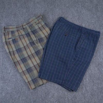 Banana Republic Shorts Mens 35 Bundle Plaid Green Navy Blue Linen Cotton Chino