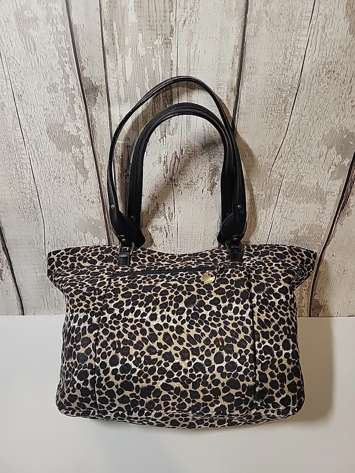 Bolso de hombro Travelon Satchel con asas de cuero sintético estampado de guepardo nuevo sin etiquetas Foto 4 de 4