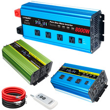4000W 6000W 8000W Pure Sine Wave Inverter 12V/24V 110V 4 Outlets Remote Control