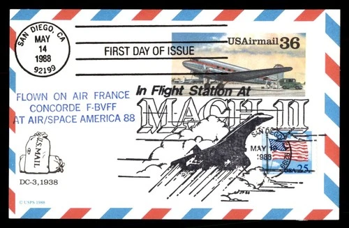 Mayfairstamps US FDC 1988 Air Mail Plane Air France Air Space America First Day