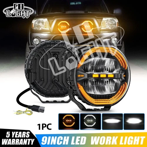 Dual Color DRL 9" Round LED Driving Work Light Fog Lamp Offroad Truck SUV UTV
