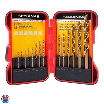 Cobalt Drill Bit Set - 15Pcs M35 HSS Twist Drill Bits, Straight Shank, Metal ...