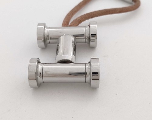 Authentic HERMES Bag Charm Key Holder "H" Logo Silver & Brown Leather with Box - Picture 7 of 15