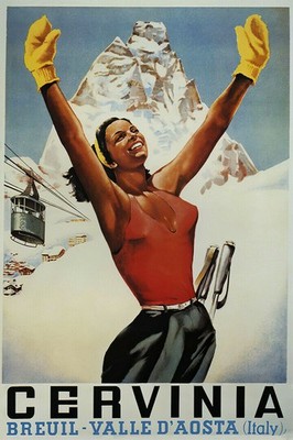 361094 Italy Lady Ski Cervinia Valley Aosta Travel Fine Vintage Poster