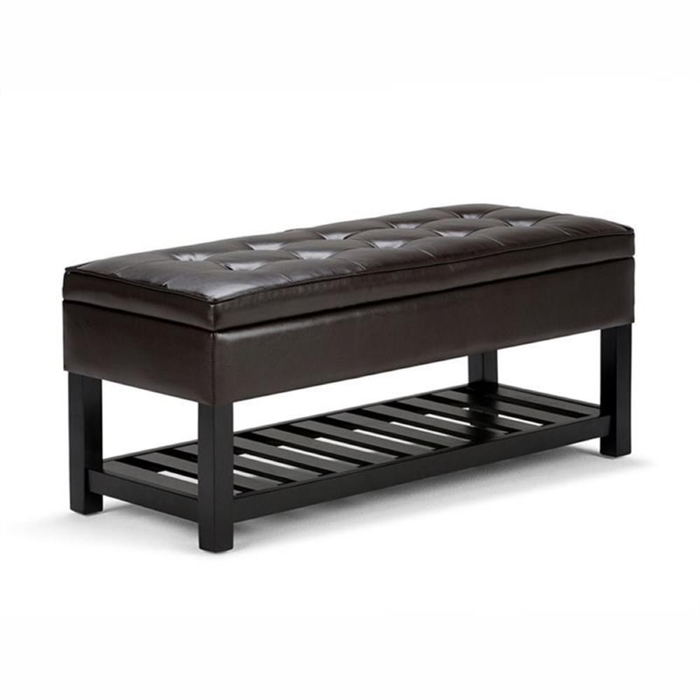 Simpli Home Cosmopolitan 44" Transitional Rectangle Ottoman Bench in Tanners ...