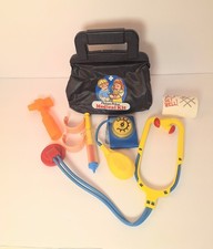 Vintage Fisher Price Medical Kit Black Bag Doctor Nurse Medical Kit 8 Piece