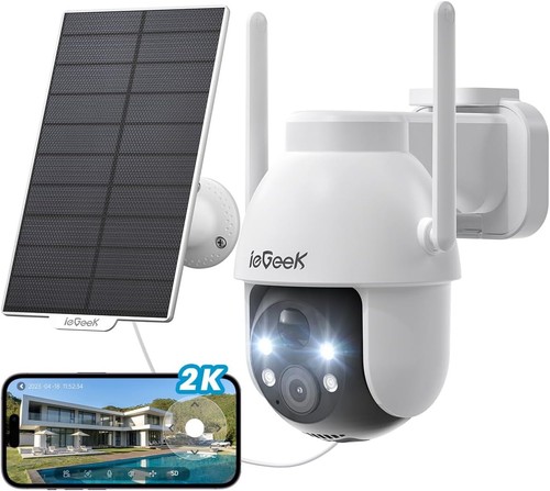 ieGeek Outdoor 2K Wireless Solar Battery Security Camera, 360°PTZ Home ...