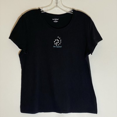 Be Inspired Top Womens Large Black Workout Logo Short Sleeve Cotton Stretch Nice