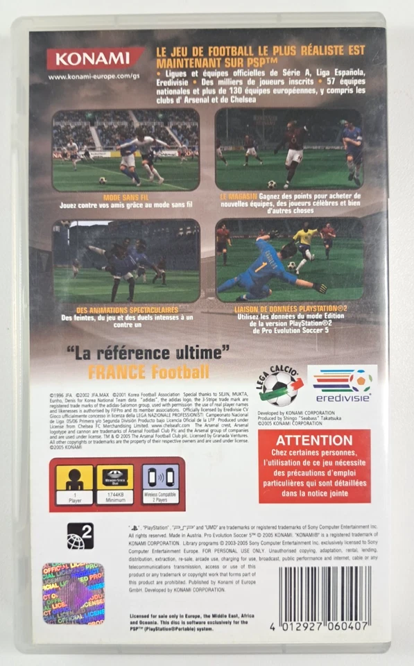 Jaquette Pro Evolution Soccer 05 PES 2005 Sony Playstation portable PSP, photo 2 sur 3