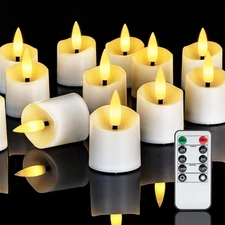 12Pack 400+ Hour Remote Control Candles, 2/4/6/8H Timer LED Votive Candles, B...