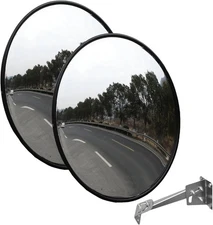 2Pack  18'' Black Wall Mounted Convex Mirror Wide Angle Safety Blind Spot Mirror