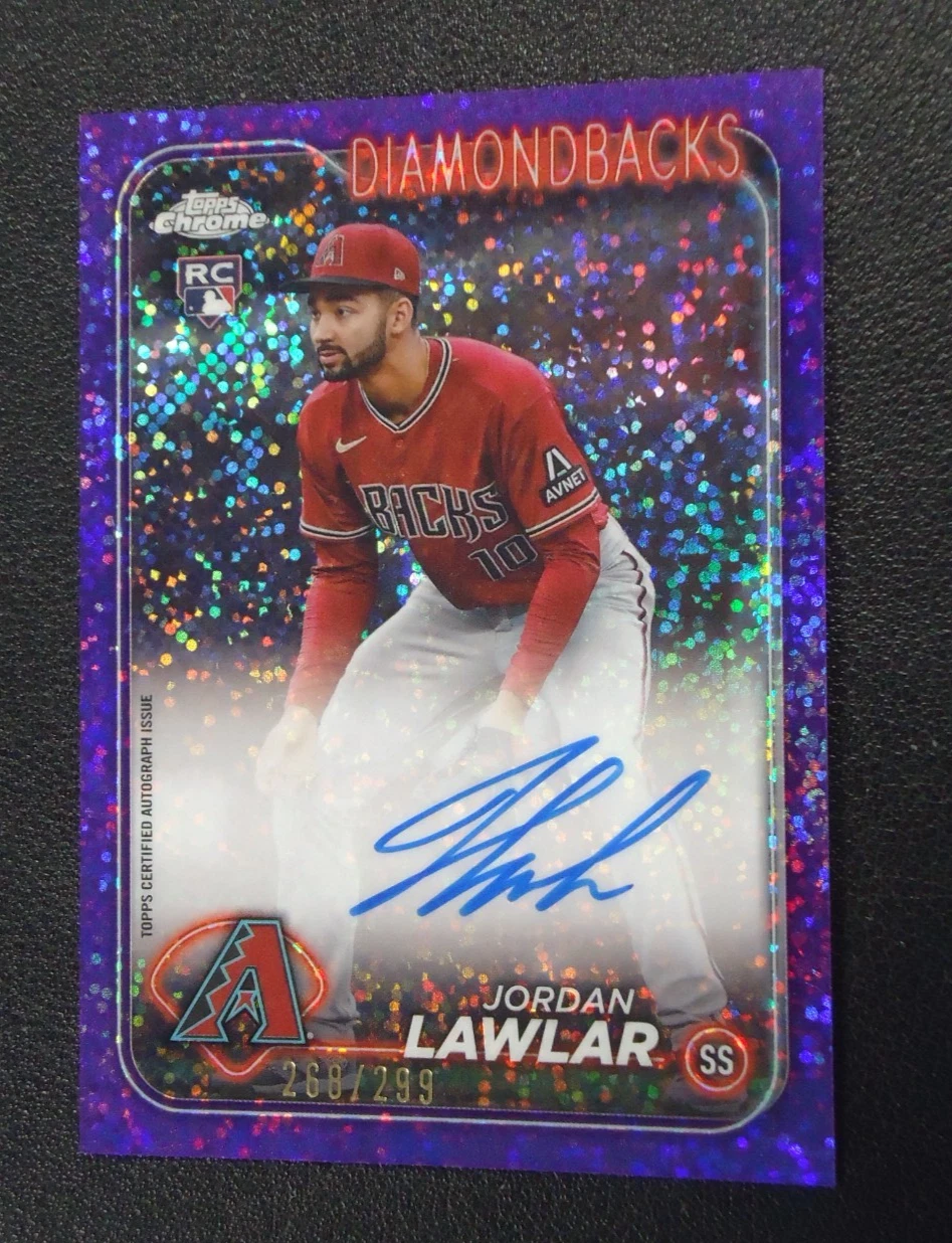 Jordan Lawlar 2024 TOPPS CHROME PURPLE SPECKLE RC AUTO 268/299 Card #RAJLA