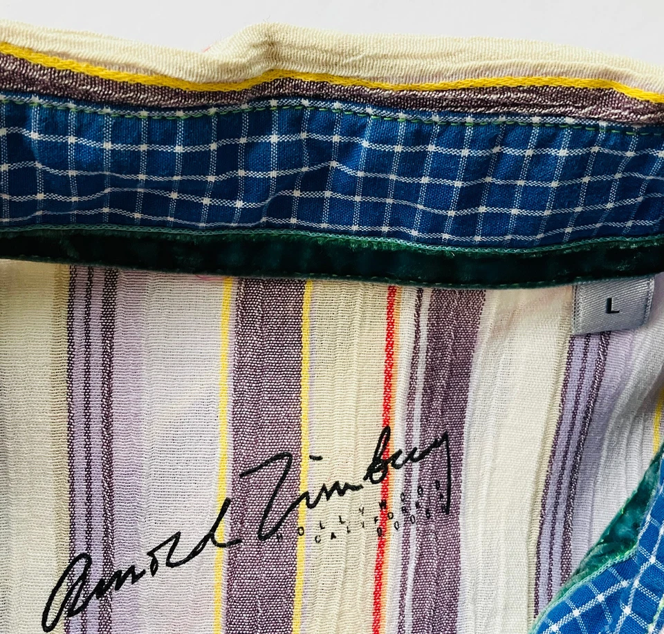 Camisa de vestir Arnold Zimberg para hombre a rayas púrpura amarillo blanco calce clásico L grande Foto 3 de 4