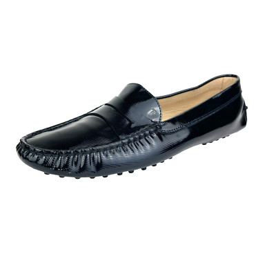 TOD'S Navy Gommino Loafers, Size 39.5, Patent Leather Driving Flats Moccasins