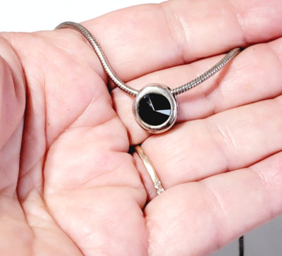 Vintage Napier Slide Necklace, Silver-tone Black Glass Designer bk01-46