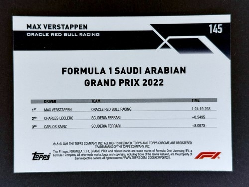 2023 Topps Chrome Formula 1 Grand Prix Winners #145 Max Verstappen - Picture 2 of 3