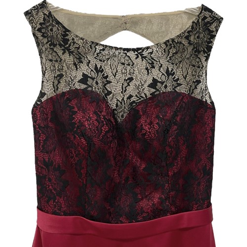 Da Vinci Formal Maxi Dress Womens 12 Mermaid Mixed Media Black Lace Red Satin - Picture 12 of 15