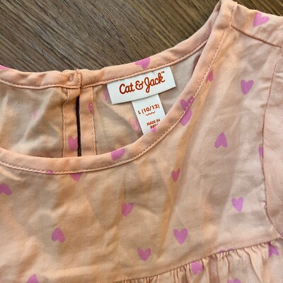 Cat & Jack Shirt Cute Heart Pink Orange Top Girl Large 10/12 Short