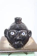 billy joe craven  ( black  face jug, pottery,  folk art 7.5'x5''