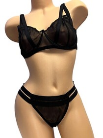 Victoria's Secret Very Sexy Balconet Bra 36DD & String Bikini Large Set Black