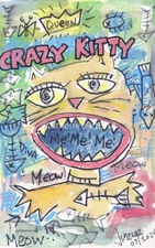 Original Outsider Art, Raw Art, Crazy Kitty 5.50in. x 8.50in.