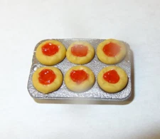 Miniature Thumbprint Strawberry Jam Cookies in Metal Pan for Dollhouse Bakery