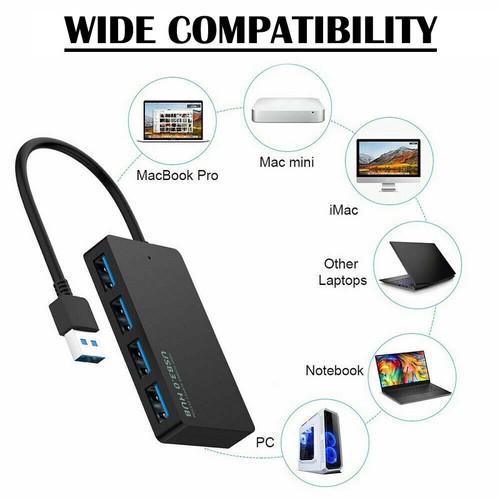 USB 3.0 HUB 4 Port Ultra Thin Design Portable Built-in Cable For PC Laptop Mac - Bild 2 von 5