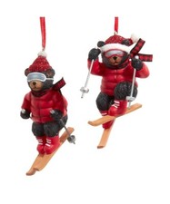 Set of 2 Lodge Skiing Bear Ornaments D4481 w
