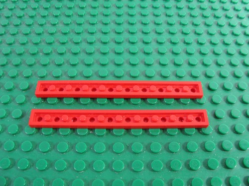 2x LEGO Red Plate de 1980 1x10 con perno sólido Bottom Town 6385 6060 6482 6349 #4477 - Imagen 2 de 2