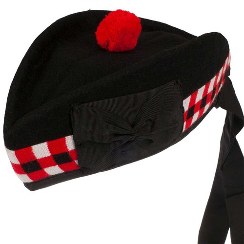Sombrero Escocés Glengarry Negro y Rojo Cubos Highlander Sombrero Tradicional Escocia Sombrero - Imagen 2 de 7