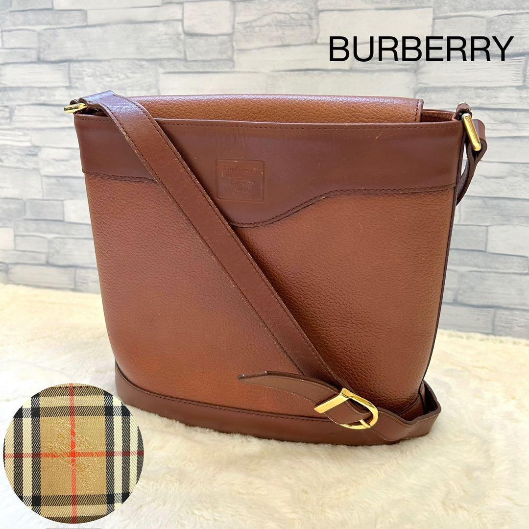 Burberry Shoulder Bag Nova Check Leather Brown Authentic F09181090