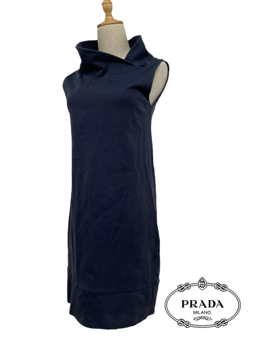 Abito donna Prada blu navy senza maniche al ginocchio taglia S