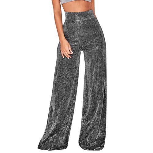 Women's Wide Leg Sequins Pants Trousers Club Glitter Shiny Party Casual Fashion - Picture 2 of 30