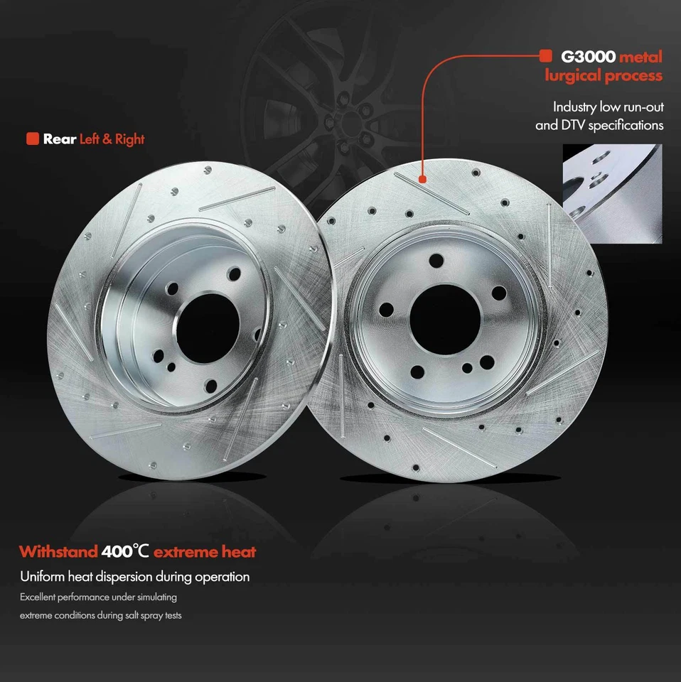 Rotores de freno traseros perforados y ranurados para Mercedes-Benz C230 C320 CLK320 SLK280 Foto 3 de 4