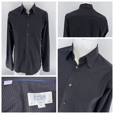 Eton Button-Up Shirt Slim Fit Men  s M Black Check 100 Cotton YGI O4-52