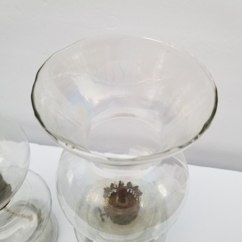 Vintage Oil Lamp Iridescent Blown Glass 11.5" PAIR (2) Hurricane - Picture 10 of 12