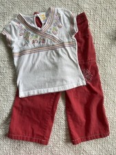 TKS Girls' 5-6 2-Piece Outfit Coral Pants w/ White Embroidered White Top EUC
