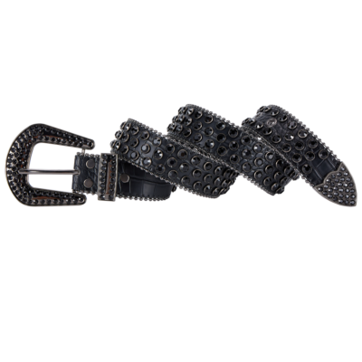 New Black Leather Women Western Fashion Belt W/ Bling Rhinestones