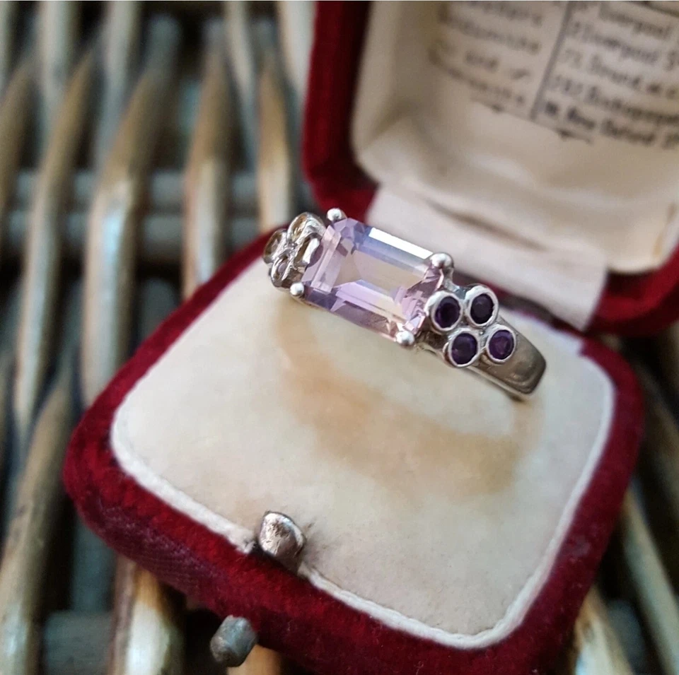 Anillo de Plata de Ley 925, Ametrino Natural, Amatista y Citrino Talla S EE. UU. 9 Foto 3 de 4