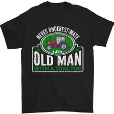 Vieux Homme Avec Tracteur Fermier Drôle T-Shirt 100% en Coton