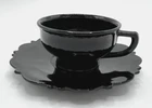 Mt Pleasant Black Amethyst Glass Cup & Saucer Set, L E Smith Depression Era B
