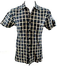 Scott Barber Black Plaid Checkered Collar Button Up Regular Fit SS Shirt Men's M