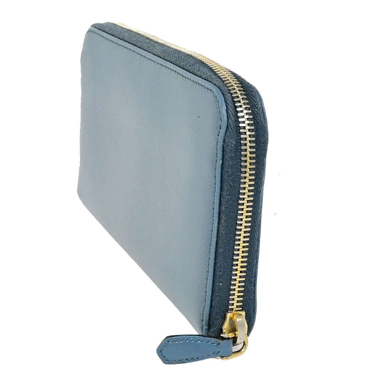 PRADA Logo Saffiano Long Zipper Around Wallet Leather Blue PRADA Logo Saffiano Long Zipper Around Wallet Leather Blue