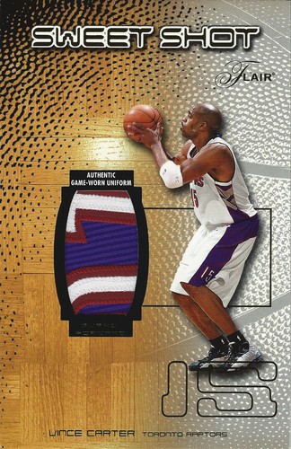 2001-02 Vince Carter Flair Sweet Shot JUMBO GAME WORN UNIFORM #132/250 LETTER NT