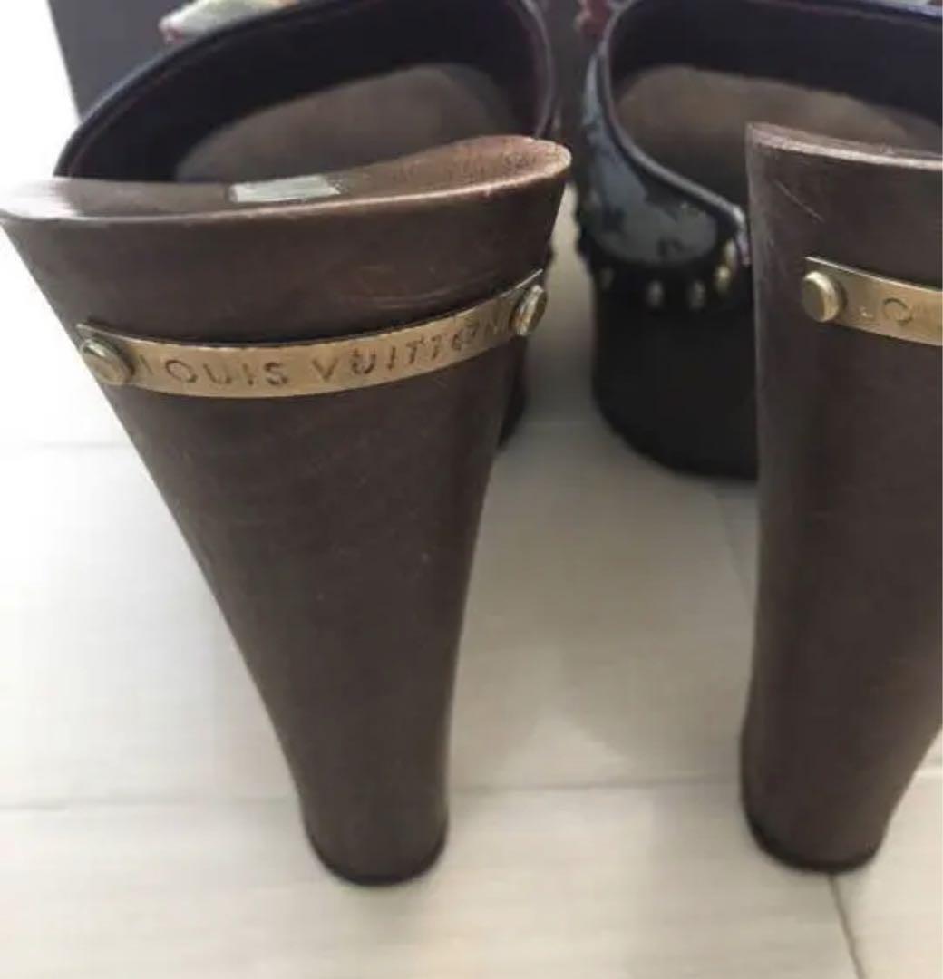 VUITTON ミュール　37 1/2 LOUIS VUITTON Wood Sandals Monogram Flower EU 37 1/2 Used